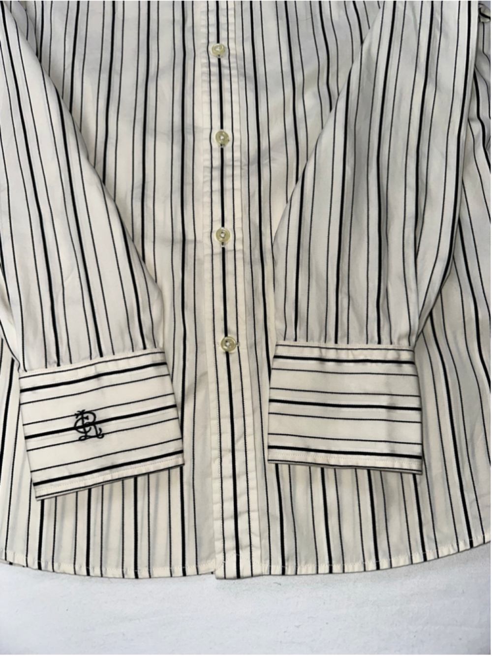 Ralph Lauren Women’s Black Ivory Stripe Cotton Puff Sleeve Button Down Shirt 10 - Picture 11 of 14